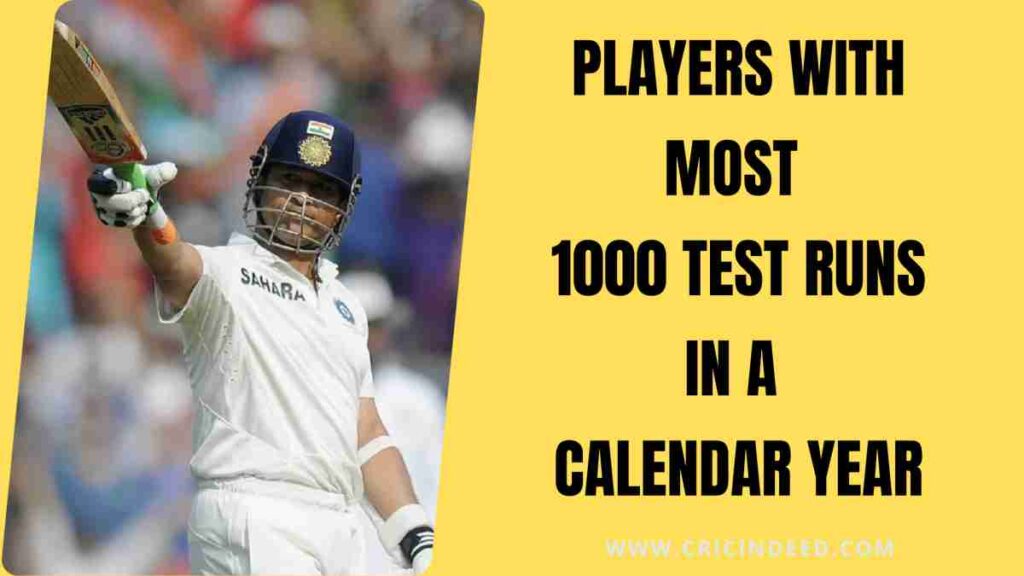 Players with Most 1000 Test Runs in a Calendar Year