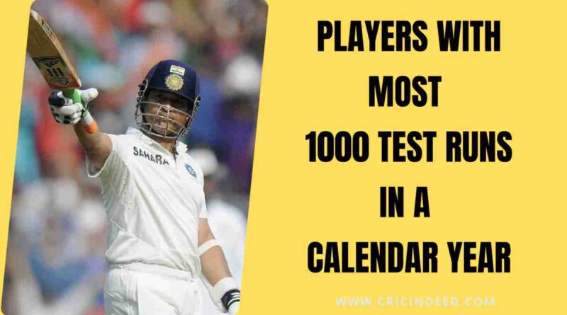 Players with Most 1000 Test Runs in a Calendar Year
