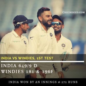 IND vs WI Test Series 2018 Result