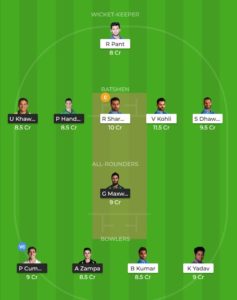 Dream11 Team for 5th ODI IND vs AUS