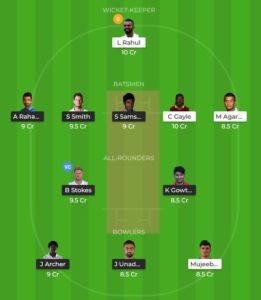 RR vs KXIP Dream11 Fantasy Team