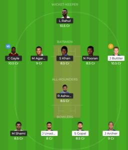 KXIP vs RR - Dream11 Team
