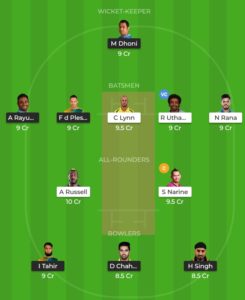 My Dream11 Team CSK vs KKR