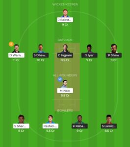 My Dream11 Team - DC vs SRH