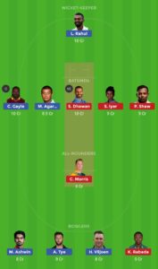 My Dream11 Team - KXIP vs DC