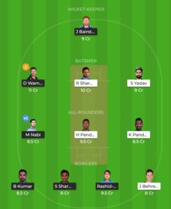 My Dream11 Team for SRH vs MI Match - 19