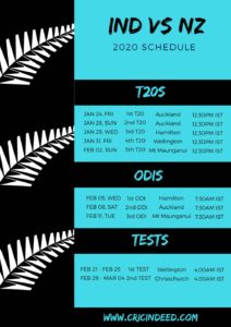India tour of New Zealand Schedule
