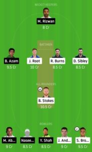 ENG vs PAK 1st Test Dream11 Prediction and Team