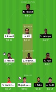 CPL 2020 Match 12 GAW vs JT Dream11 Team