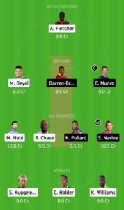 CPL 2020 Match 13 SLZ vs TKR Dream11 Team