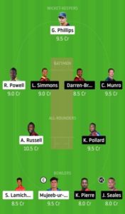 CPL 2020 Match 21 JT vs TKR Dream11 Team