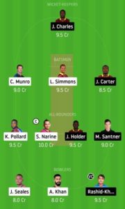 CPL 2020 Match 9 TKR vs BT Dream11 Team