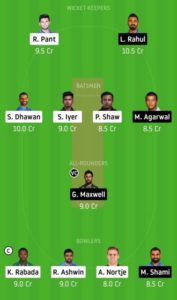 DC vs KXIP Dream11 Team