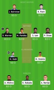 DC vs SRH fantasy team