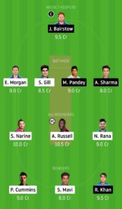 KKR vs SRH Dream11 Team
