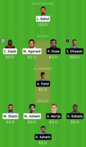 KXIP vs DC Dream11 Team