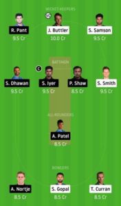 RR vs DC Dream11 Team