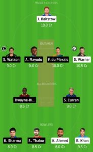 SRH vs CSK dream11 squad