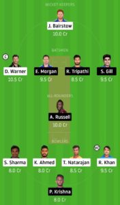 SRH vs KKR Dream11 Squad