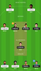SRH vs KXIP Dream11 Team