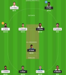 DC vs RCB Fantasy team