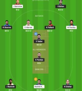 MI vs SRH Dream11 Team