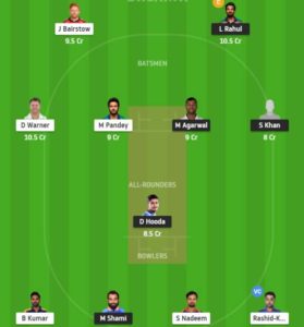 PBKS vs SRH Dream11 fantasy Team