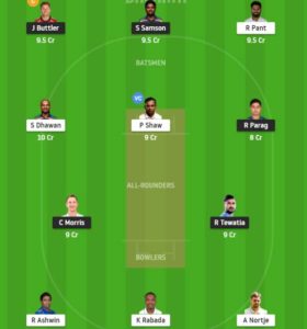 RR vs DC Dream11 Team IPl 2021