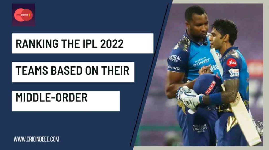 Ranking the IPL 2022 teams based on their middle order batting