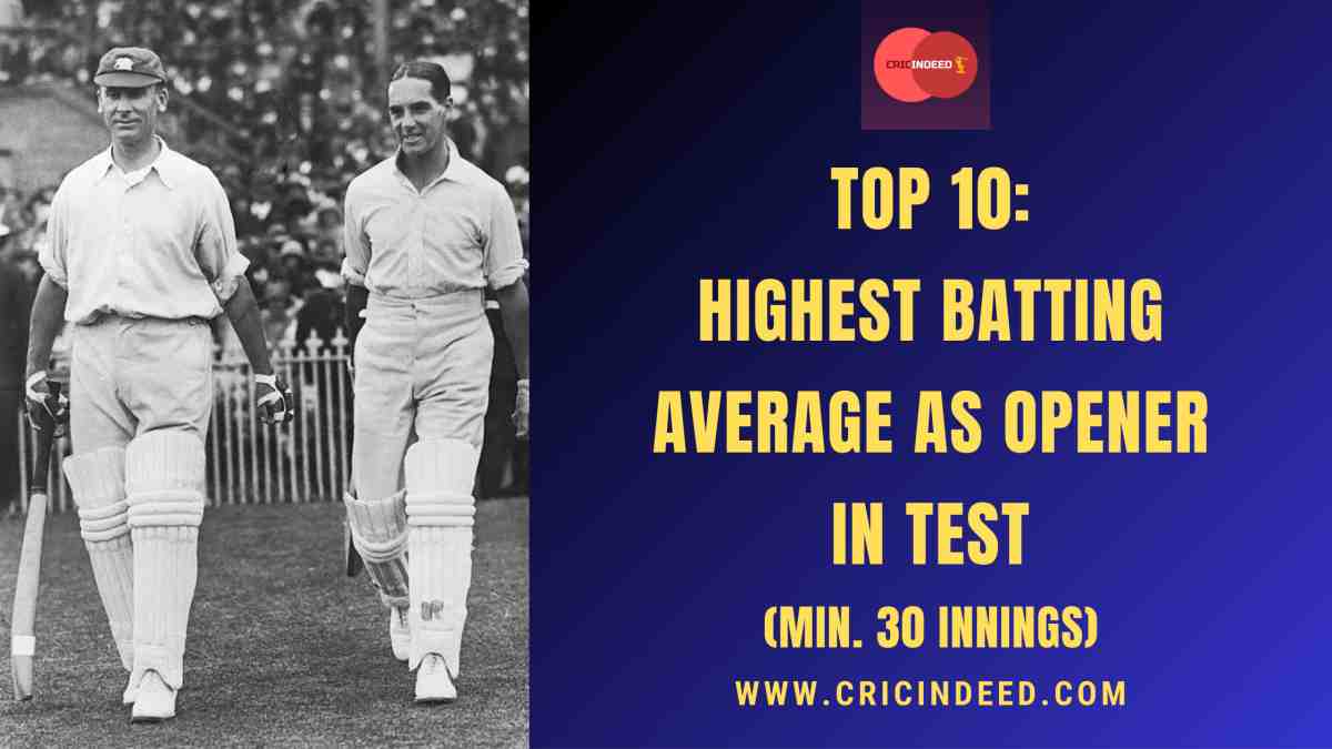 Top 10 Highest Batting Average as Opener in Test (Min. 30 Innings
