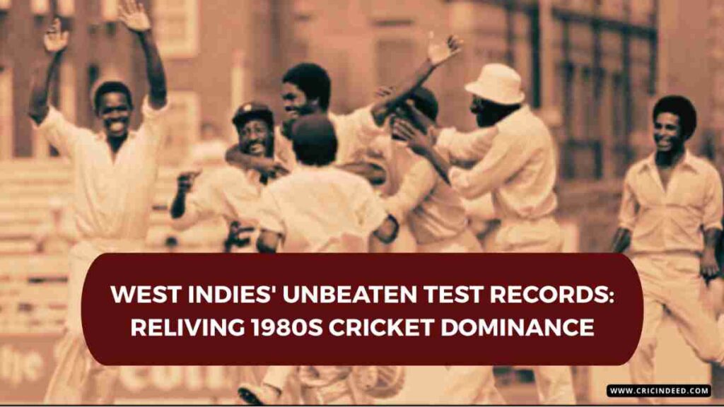 1980s West Indian team celebrating a test series win