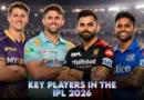 Key players in the IPL 2026 featuring stars from KKR, LSG, RCB, and MI posing together in a packed cricket stadium.