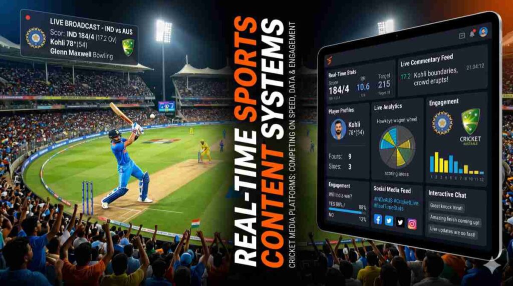 mage captures the excitement of real-time cricket media.