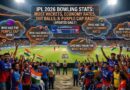 IPL 2026 Bowling Stats header featuring a cheering stadium crowd with thought bubbles asking about the Purple Cap holder, most wickets, and best economy rate.
