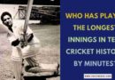 Infographic asking "Who has played the longest innings in Test cricket history by minutes?" featuring Hanif Mohammad.