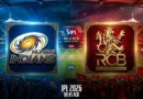 RCB vs MI Head-to-Head Record in IPL IPL 2026 match between Mumbai Indians (MI) and Royal Challengers Bangalore (RCB), with their respective team logos displayed. The image shows a lively stadium with fans holding flags, and the match details 'IPL 2026 - MI vs RCB' at the bottom.