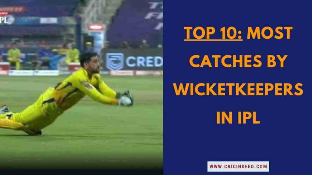 MS Dhoni diving to take a catch representing the record for most catches by wicketkeepers in the IPL.