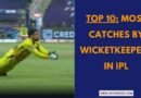 MS Dhoni diving to take a catch representing the record for most catches by wicketkeepers in the IPL.