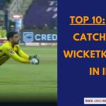 MS Dhoni diving to take a catch representing the record for most catches by wicketkeepers in the IPL.
