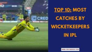 MS Dhoni diving to take a catch representing the record for most catches by wicketkeepers in the IPL.