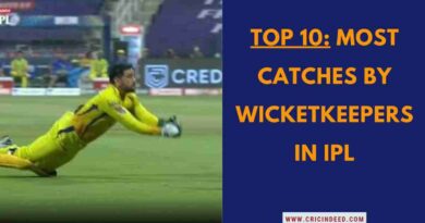 MS Dhoni diving to take a catch representing the record for most catches by wicketkeepers in the IPL.