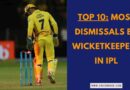 MS Dhoni in wicketkeeping gear representing the list of most dismissals by keepers in IPL history.