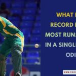 Cover image for "What is the record for the most runs scored in a single over in ODIs?" featuring Herschelle Gibbs batting.