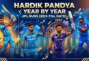 A statistical cover image illustrating Hardik Pandya's IPL career journey from 2015 to the present day, showing his run-scoring evolution across different seasons while playing for Mumbai Indians and Gujarat Titans.